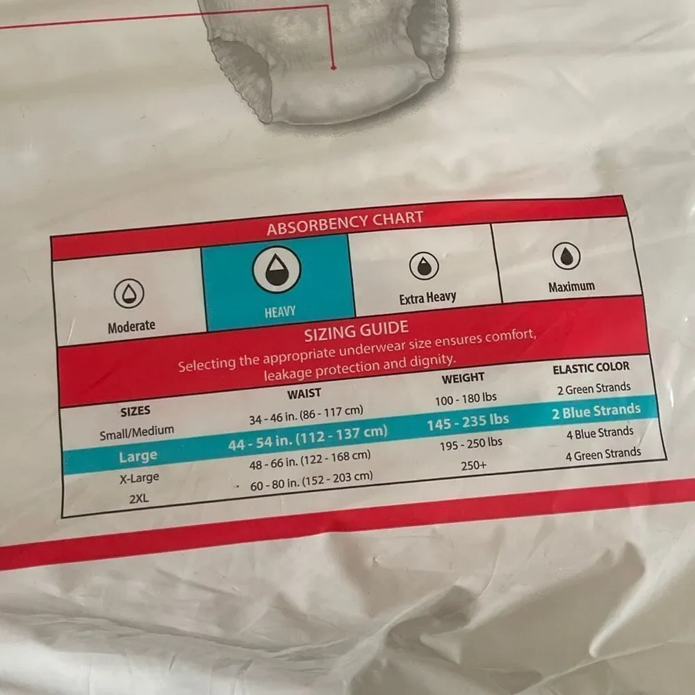Cardinal health under wear sure care plus heavy absorbency size large 18 count